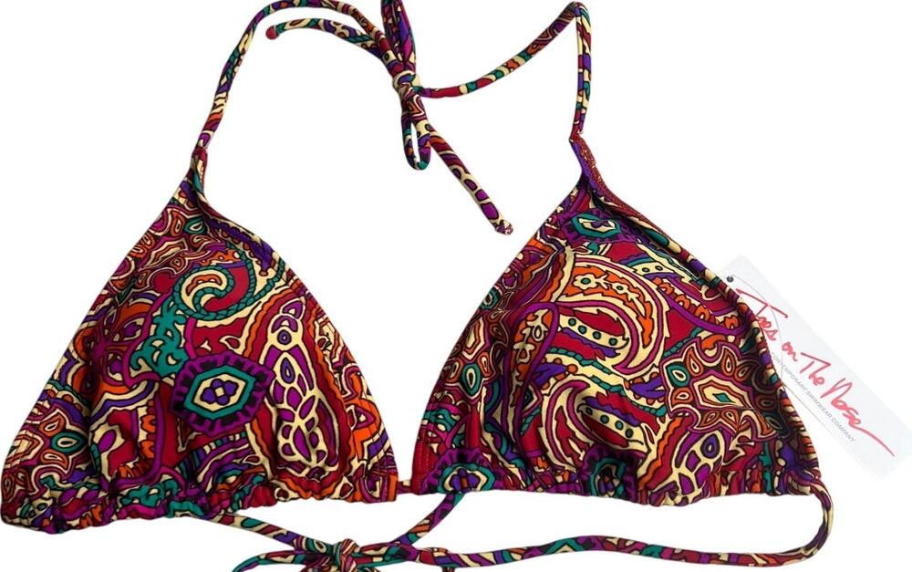 NWT Toes On The Nose Triangle Red Paisley Bikini Swim Top Large L